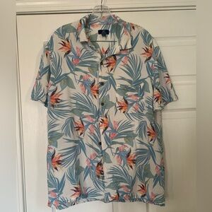 George Men's Tropical Floral Button Down Shirt - Blue and Red